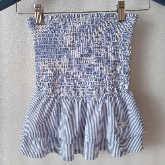 NWT Abercombie Girls' Striped Smocked Ruffle Babydoll Top Blue White Size XL - Picture 1 of 7